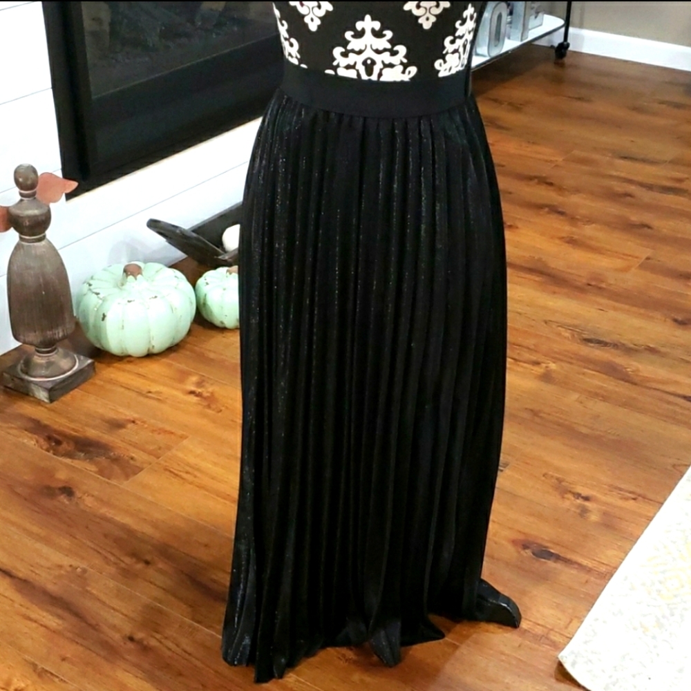 Black Sparkle Pleated Maxi Skirt